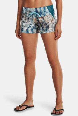 Under Armour Fusion Printed Shorts Womens L Large Blue Drawcord Lightweight